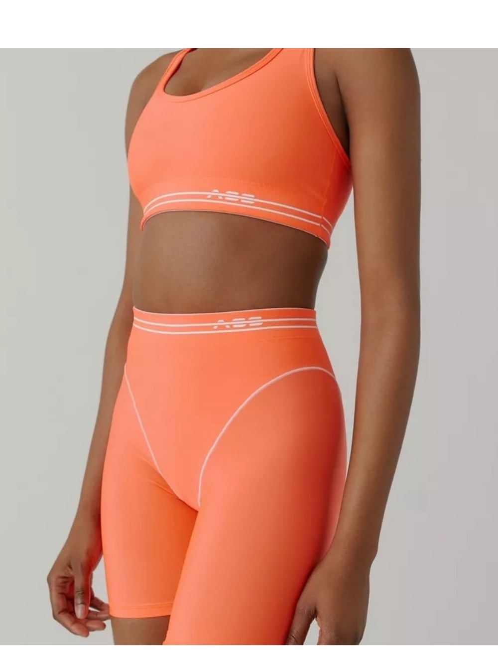 Adam Selman Neon Coral Sports Bra & Biker Shorts Set size M